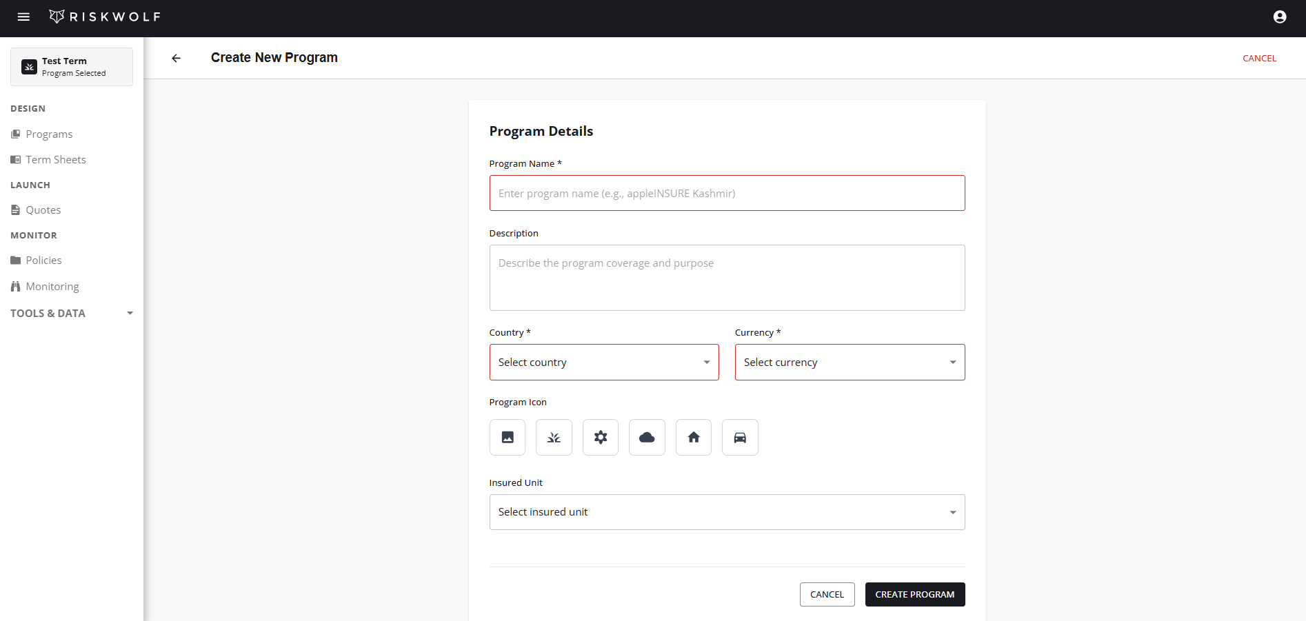 Create New Program Form