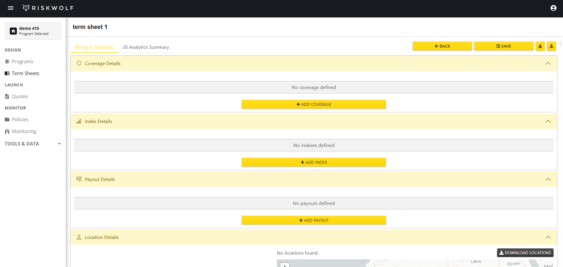 Termsheet Coverage Input Summary